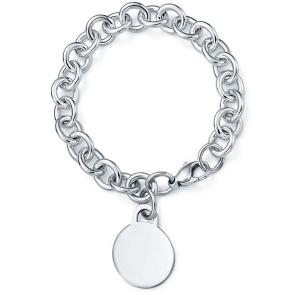 Sterling Silver Plated Circle Pendant Chain Bracelet - Picture 1 of 1